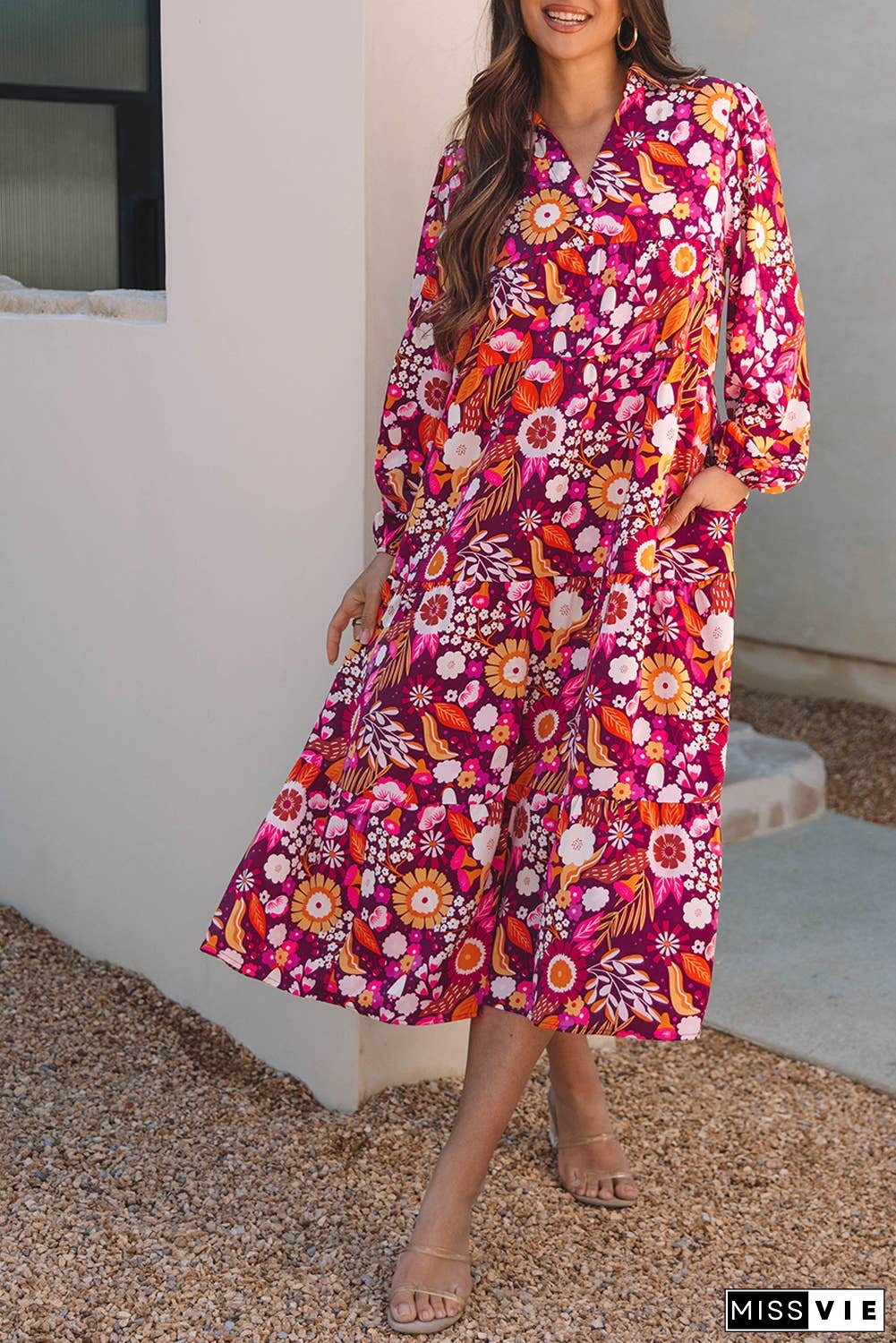 Floral Collared Tiered Maxi Dress