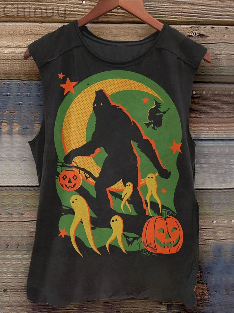 Vintage Bigfoot Halloween Art Print 100% Cotton Casual Tank Top