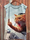 Funny Angry Cat Art Print Casaul T-shirt