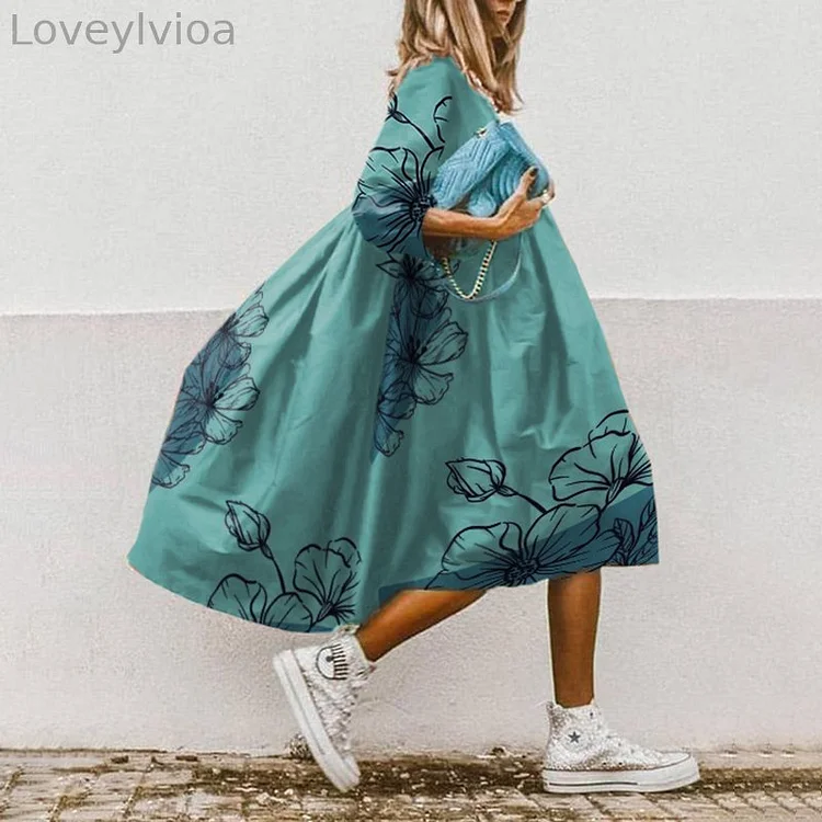 Ladies' Round Neck Random Print Dress
