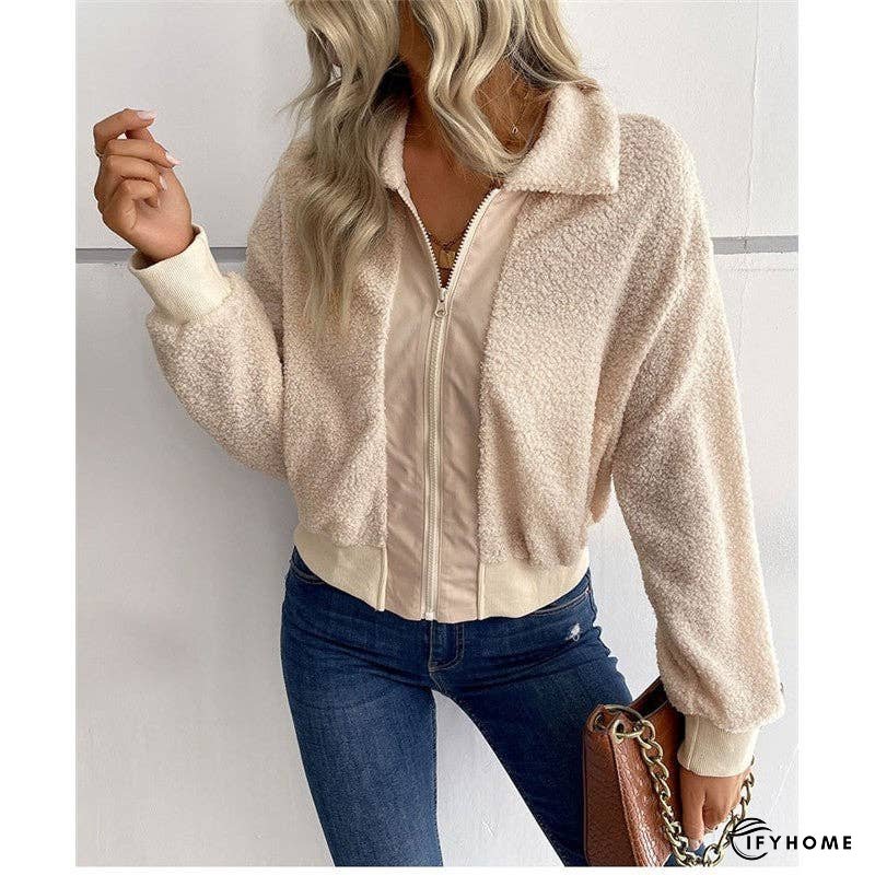 Solid Color Short Lapel Long Sleeve Sherpa Jacket | IFYHOME