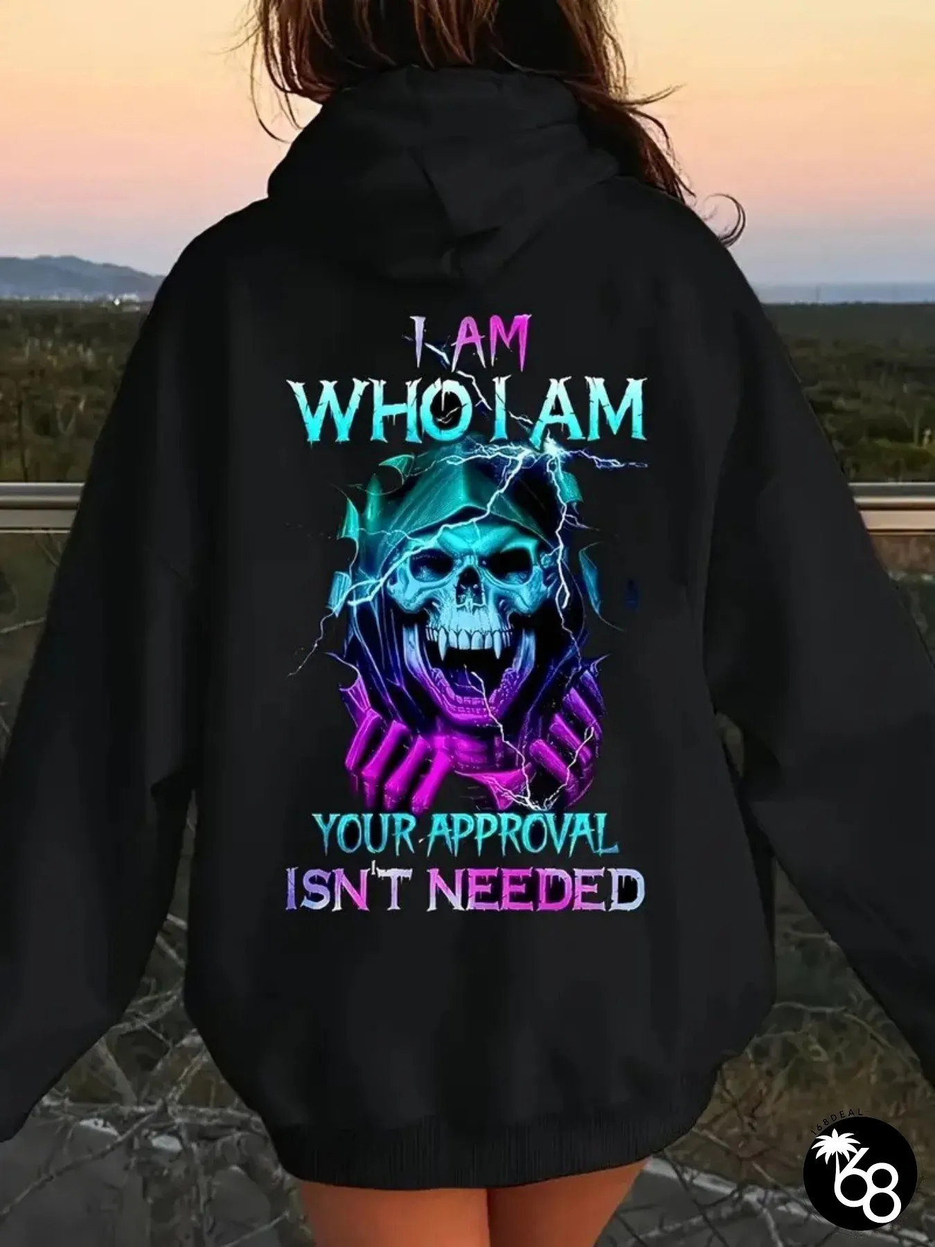 Womens Hoodie Sweatshirt Neon Purple Blue Cyberpunk Graphic Pullover Heavyweight 360g | 168DEAL