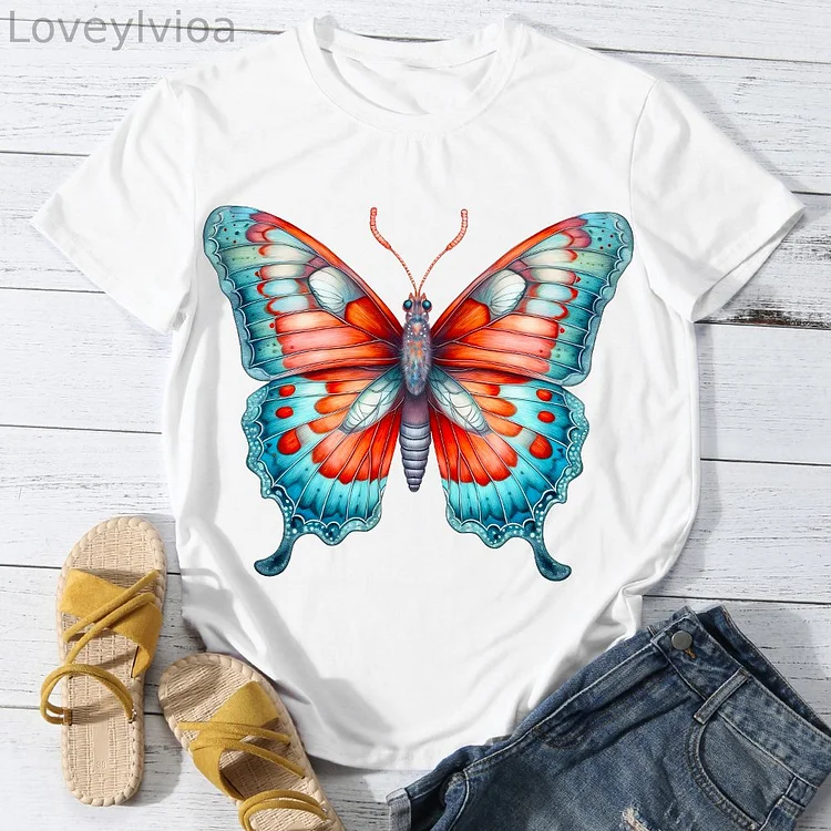 Gorgeous Butterfly  Women Round Neck T-shirt BSTCA0019