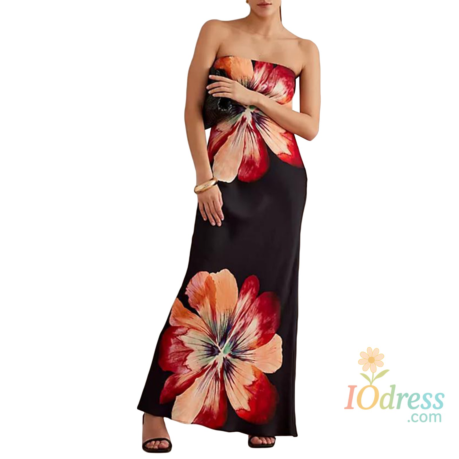 IO Dress Women Strapless Tube Dress Summer Floral Print Backless Party Dress for Cocktail Beach Streetwear Aesthetic Clothes