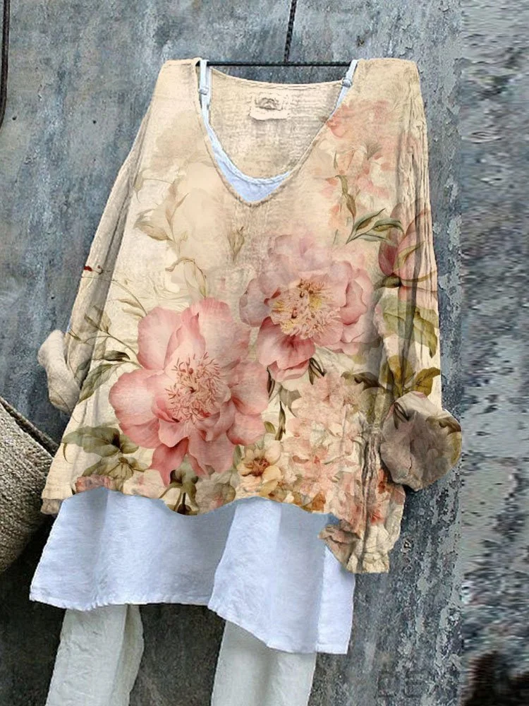Retro Chic Floral Print Long Sleeve Top