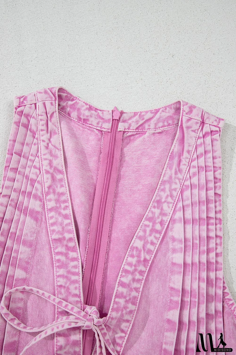 Mineral Wash Pleated Bust V Neck Denim Romper