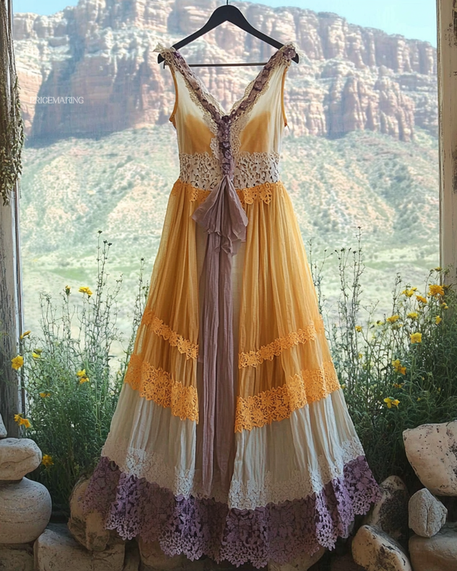 Summer Vintage Floral Lace Patchwork Dress 1c28