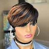 Glueless Black Gold Short Straight Bob Pixe Cut Hair