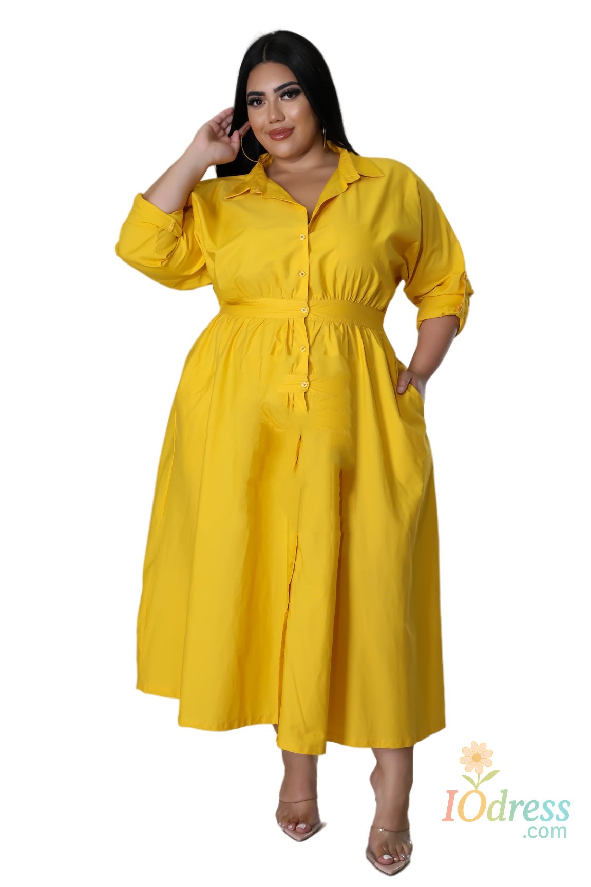 IO Dress Plus Size Elegant Blouse Dress Female Solid Loose Button Blouse 2023 Autumn Women Fashion Long Robe Lady Large Size Formal Dress