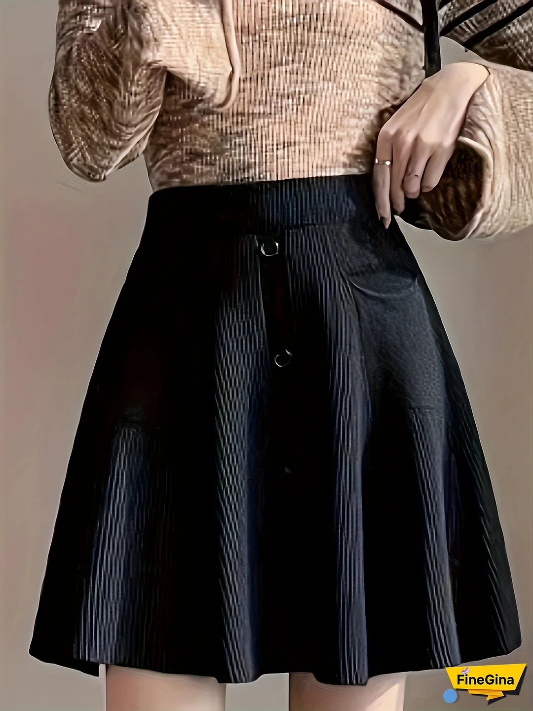 Women's High-Waist Knitted A-Line Skirt - Stretchy, Button Detail, Ribbed Texture, Dark Gray, Casual Style for Spring/Summer/Fall, High Waisted Skirt