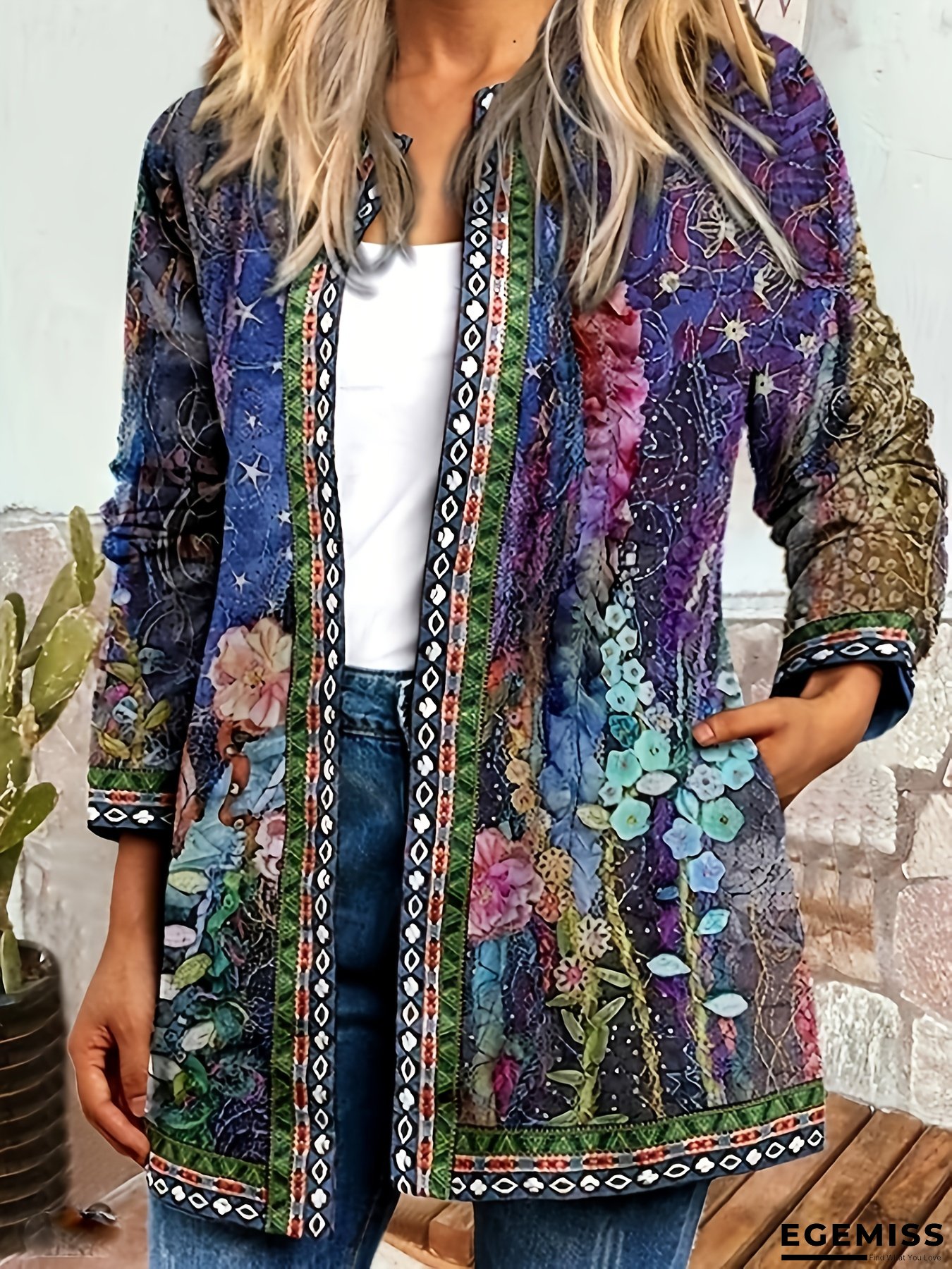 Women&lsquo;s Floral Print Jacket - Open Front Button Closure, All-Season Casual Outerwear Coat with Side Pockets, Loose Fit Blazer for Everyday & Formal Events in Pink/Blue/Green/Orange/Black/White/Teal/ - Women&lsquo;s Fashion Outerwear, Versatile Layering | EGEMISS