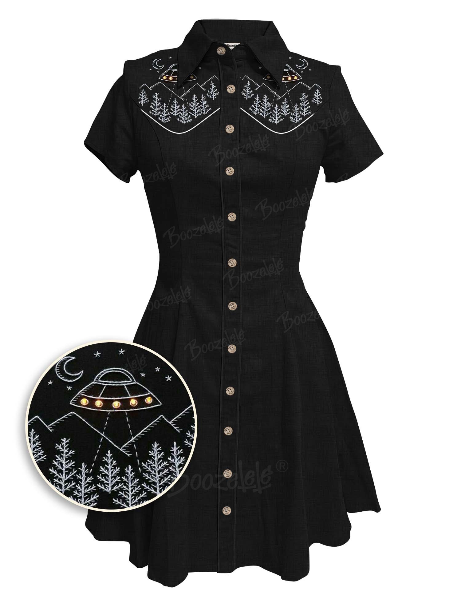 【Embroidery】UFO In The Mountains  - 100% Cotton Dress