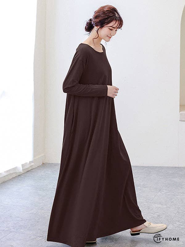 Simple 6 Colors Plus Size Loose Long Sleeve Casual Dress | IFYHOME