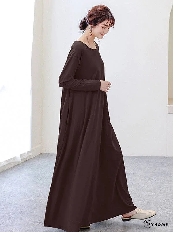 Simple 6 Colors Plus Size Loose Long Sleeve Casual Dress | IFYHOME