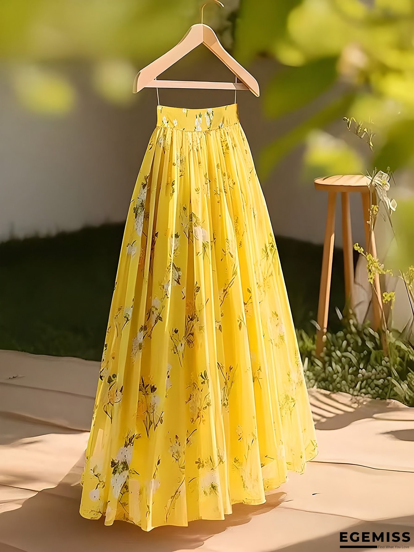 Women&lsquo;s Floral maxi skirt - Mustard Yellow Floral print, Flowy party, wedding, Formal Events - Lightweight for Beach Vacations, Everyday Outfits - Spring/Summer/Fall Elegant Maxi Dress Alternative, Vacation Outfit, Feminine Design | EGEMISS
