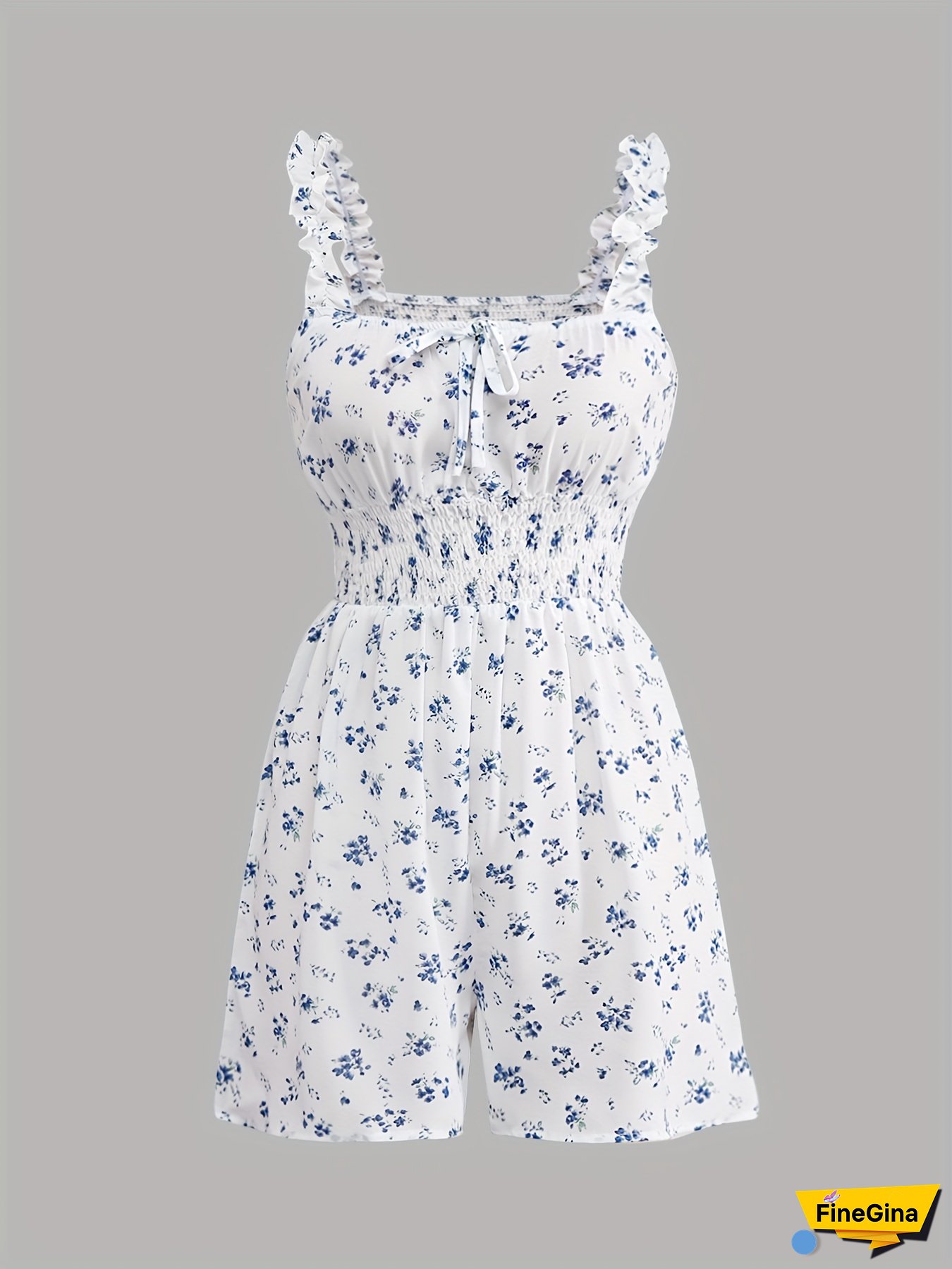 [Floral Print Romper] Lightweight Polyester Floral Print Romper | Elegant Spaghetti Strap with Tie Waist, Women's Fashion, Casual Wear, Perfect for Spring/Summer