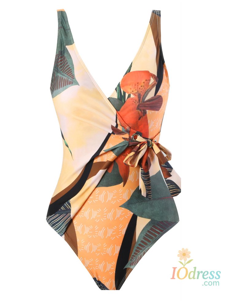 IO Dress Underbelly Open Back Swimsuit Women 2023 One Piece Sexy Bikini V-neck Printed Swimwear for Swimming, Fitness, Beach Vacation