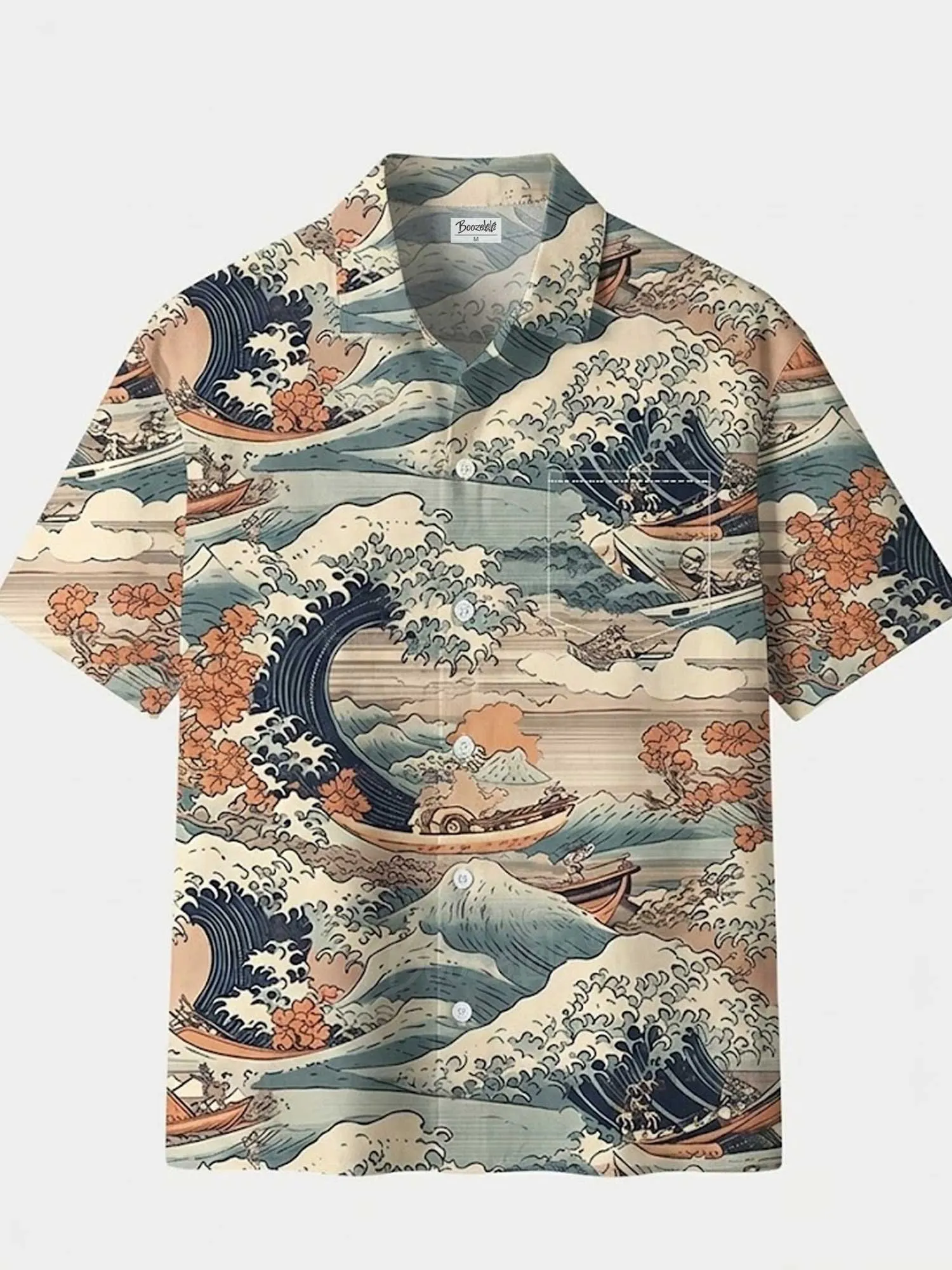 Cherry-Blossomed Sea Wave Cotton-blend Pleated Shirt