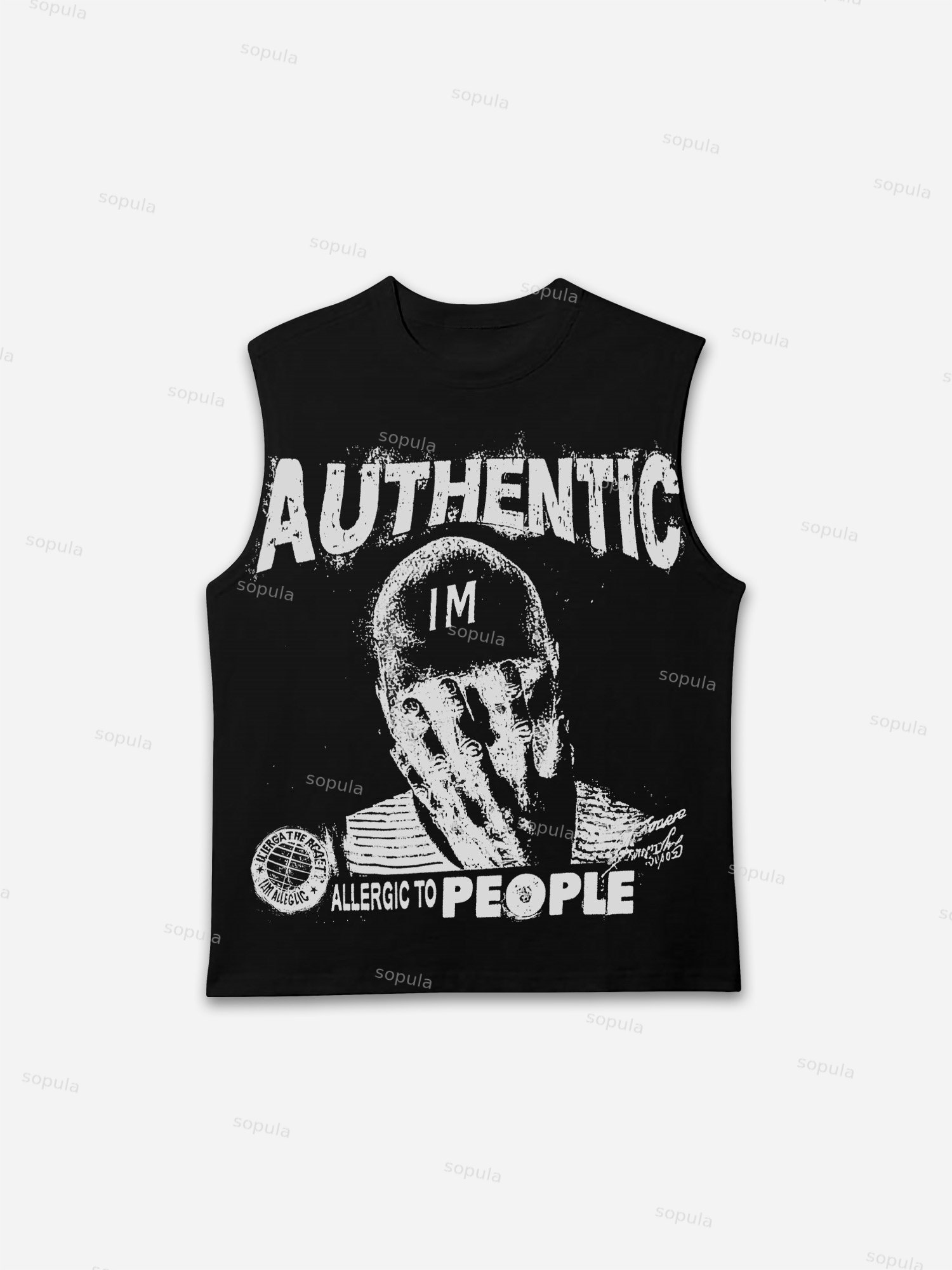 Sopula Retro I Am Allergic To People Graphic Tank Top