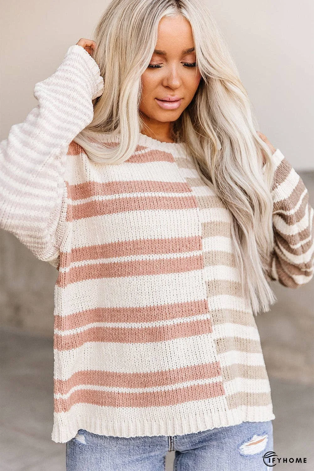 Color Block Drop Shoulder Pullover Striped Sweater | IFYHOME