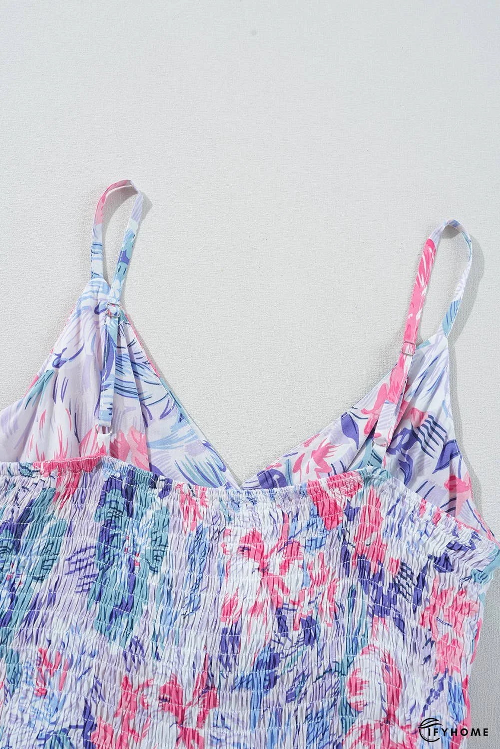 Floral Surplice Neck Shirred Waist Mini Dress | IFYHOME