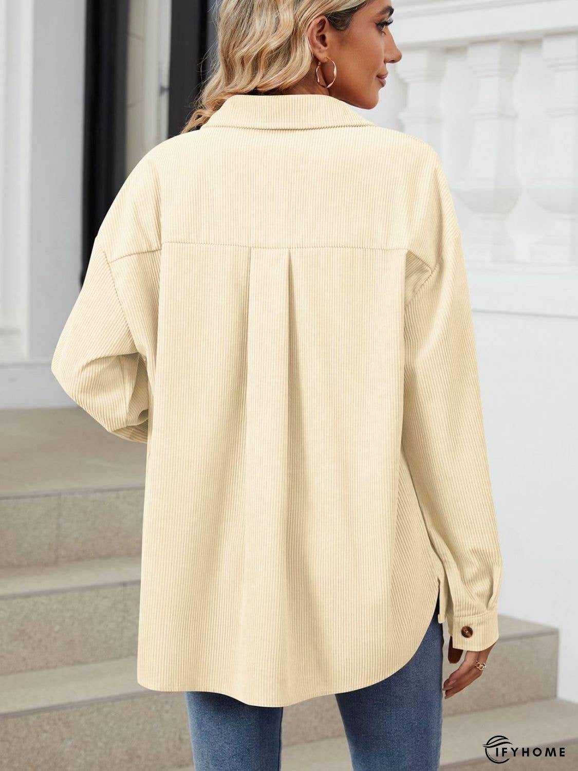 Button Up Dropped Shoulder Long Sleeve Outerwear | IFYHOME