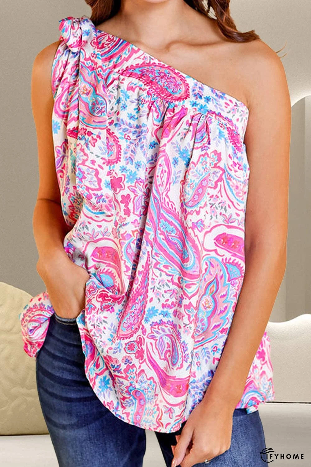 Printed Tied One Shoulder Tank | IFYHOME