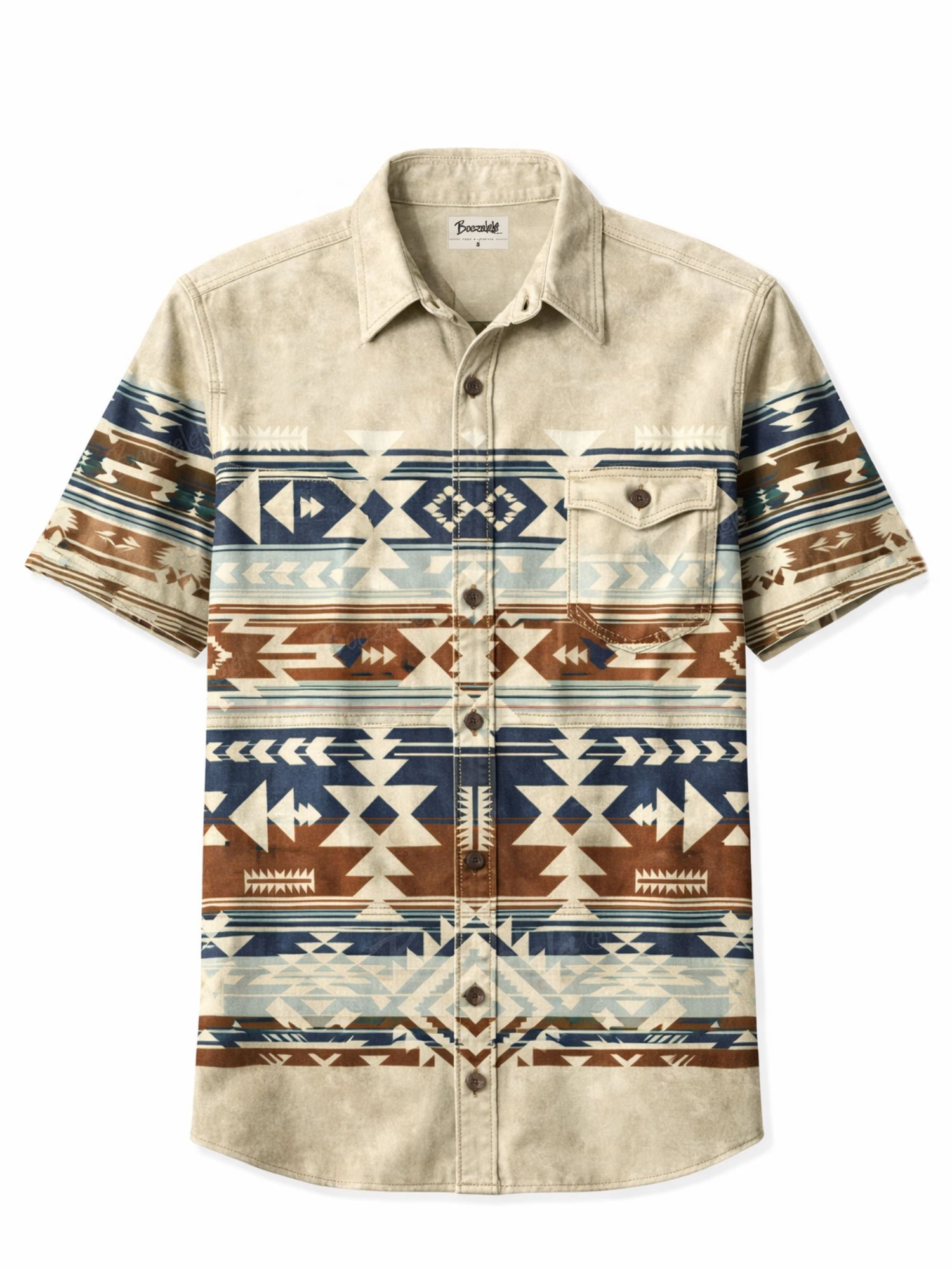 【Mschell_studio X Boozelele】Navajo Geometric Print Western Shirt   - 100% Cotton Shirt