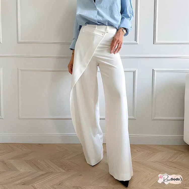 Casual White Patchwork Style Wide-leg Pants