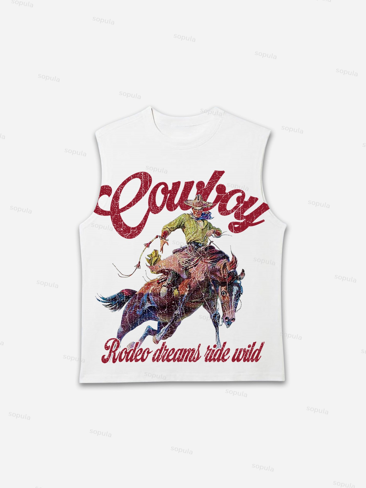 Cowboy Rodeo Dreams Print Casual Tank Top