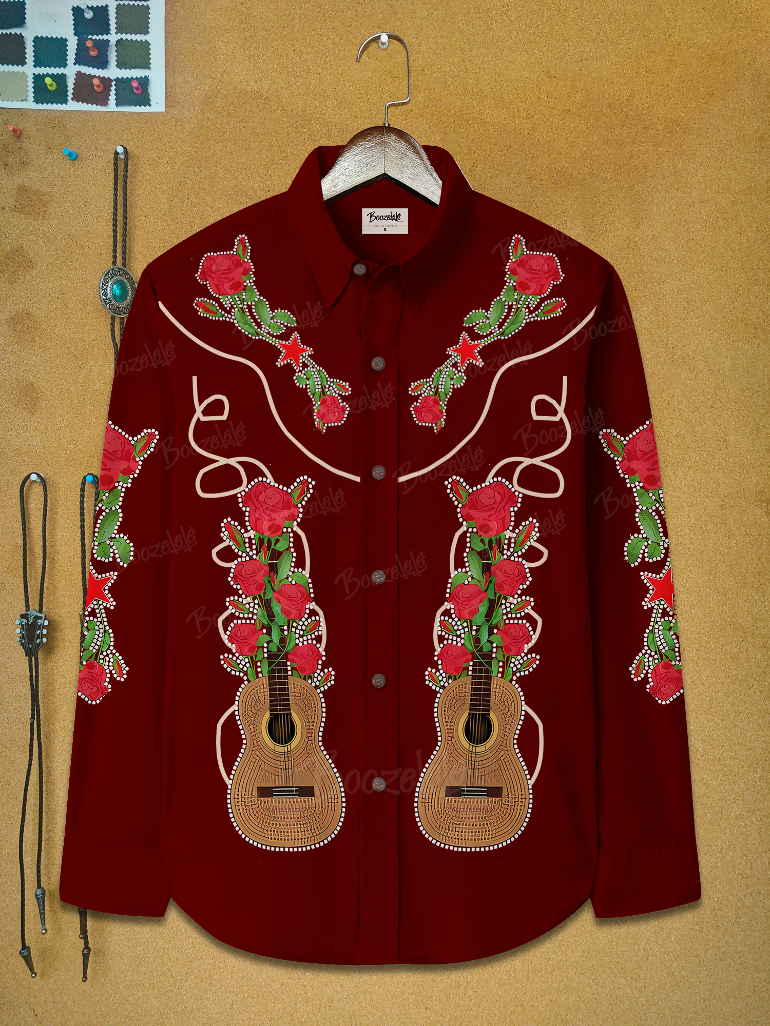 Vintage Guitar Rose  - 100% Cotton Long Sleeves Shirt