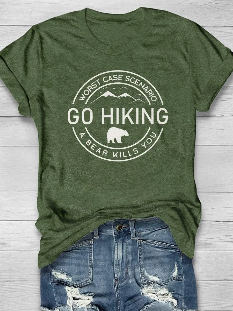 Eagerlys Go Hiking Bear Kills You Print Short Sleeve T-shirt Eagerlys