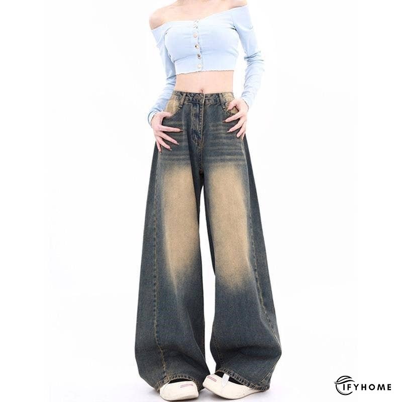 Vintage High Waisted Wide Leg Distressed Denim Jeans | IFYHOME