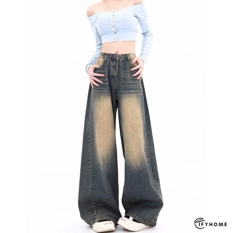 Vintage High Waisted Wide Leg Distressed Denim Jeans | IFYHOME
