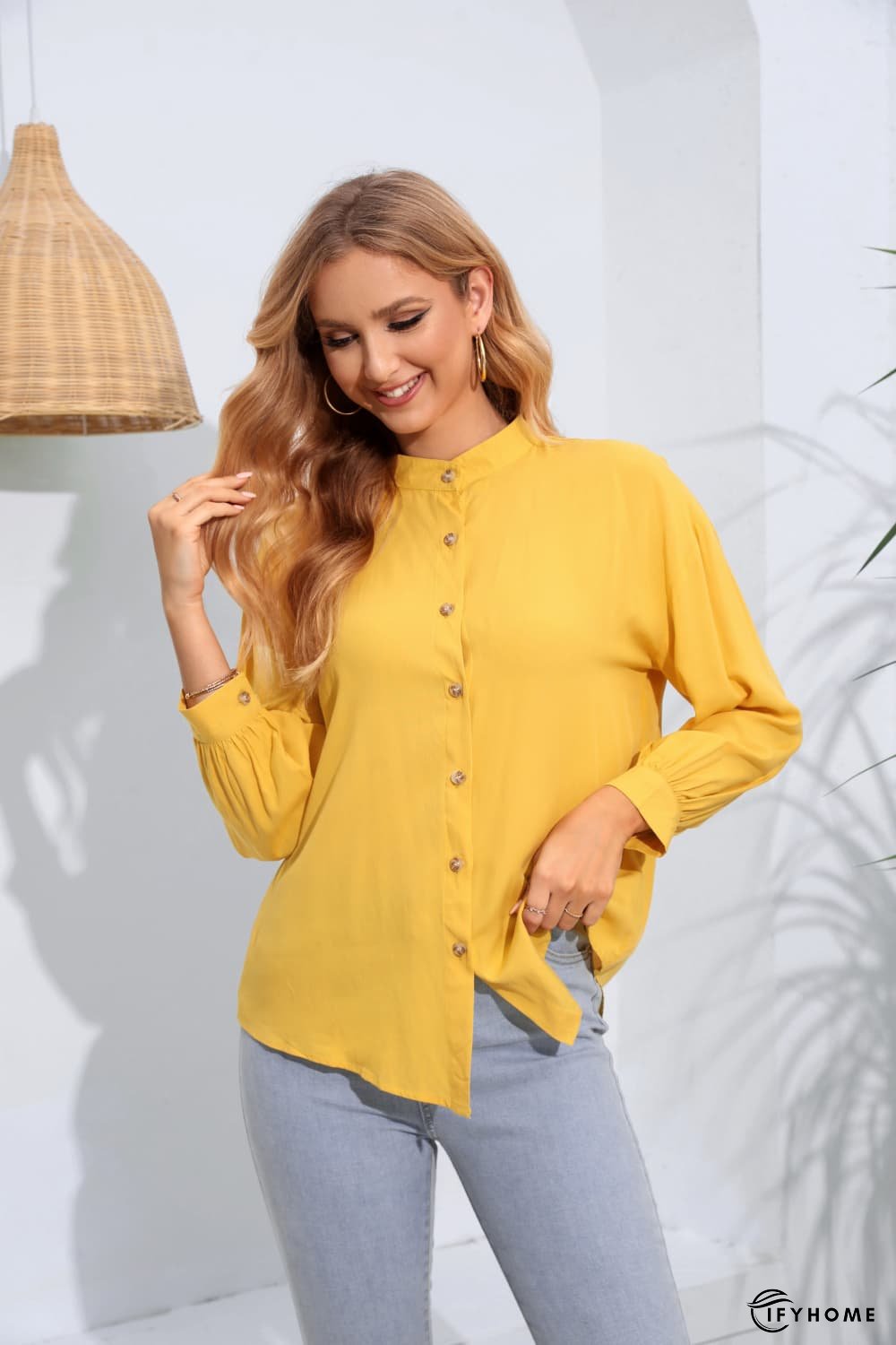 Mock Neck Buttoned Long Sleeve Shirt | IFYHOME