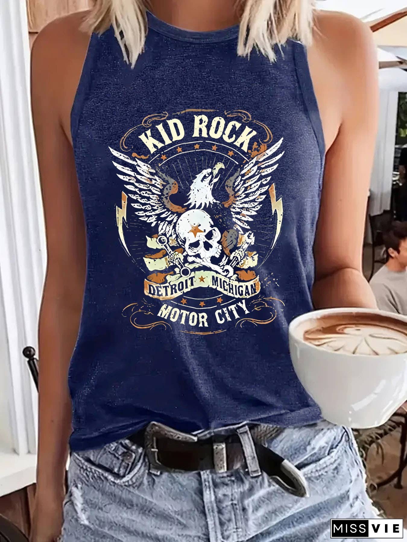 Patriotic Western Retro Rock Eagles Graphic tank top