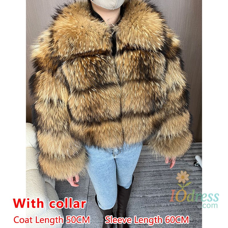 IO Dress 2025 Maomaokong Real Fur Coat Women Natural Raccoon Fur Jacket Female Winter Warm Fox Fur Coat High Quality Long Sleeve With Hat