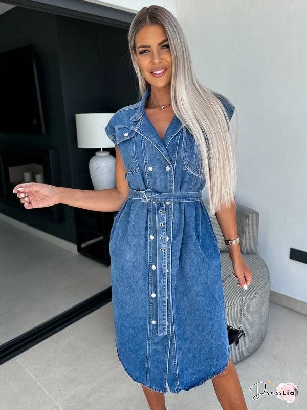 Denim Tie-Up Midi Dress