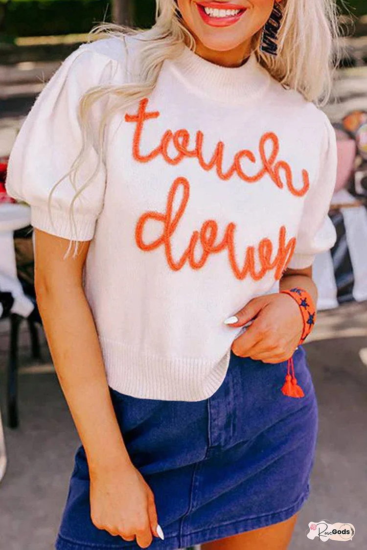 White Touchdown Tinsel Puff Short Sleeve Sweater