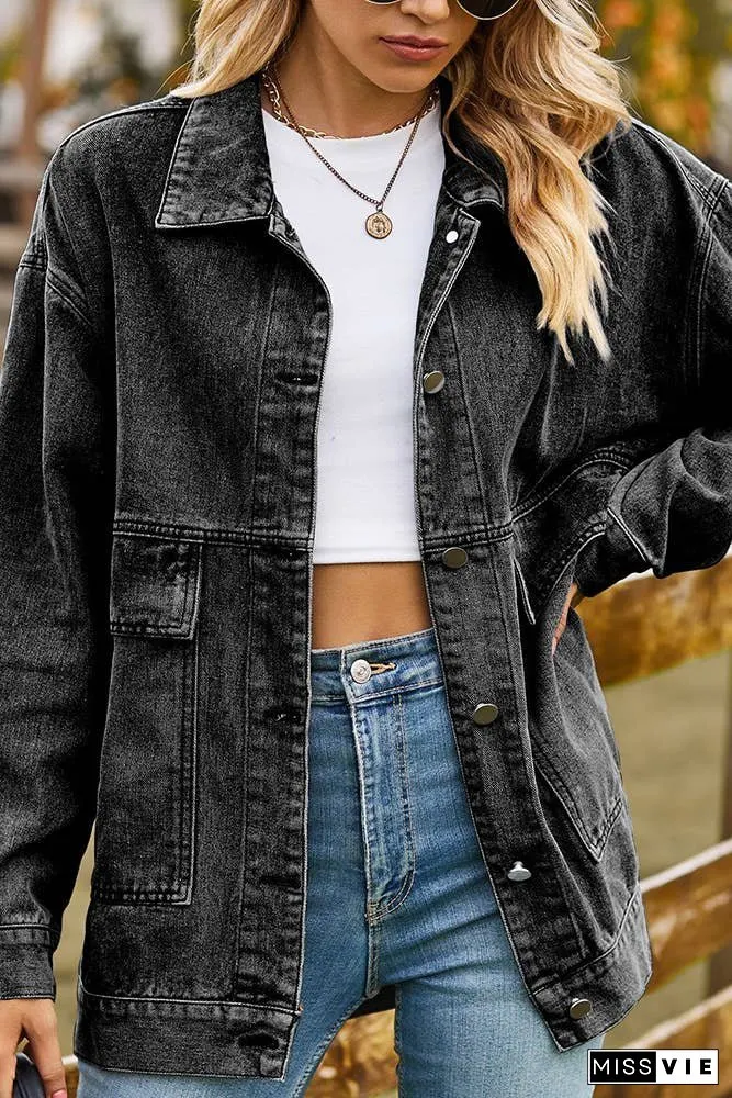 Plain Washed Denim Big Pockets Oversize Jacket MN22