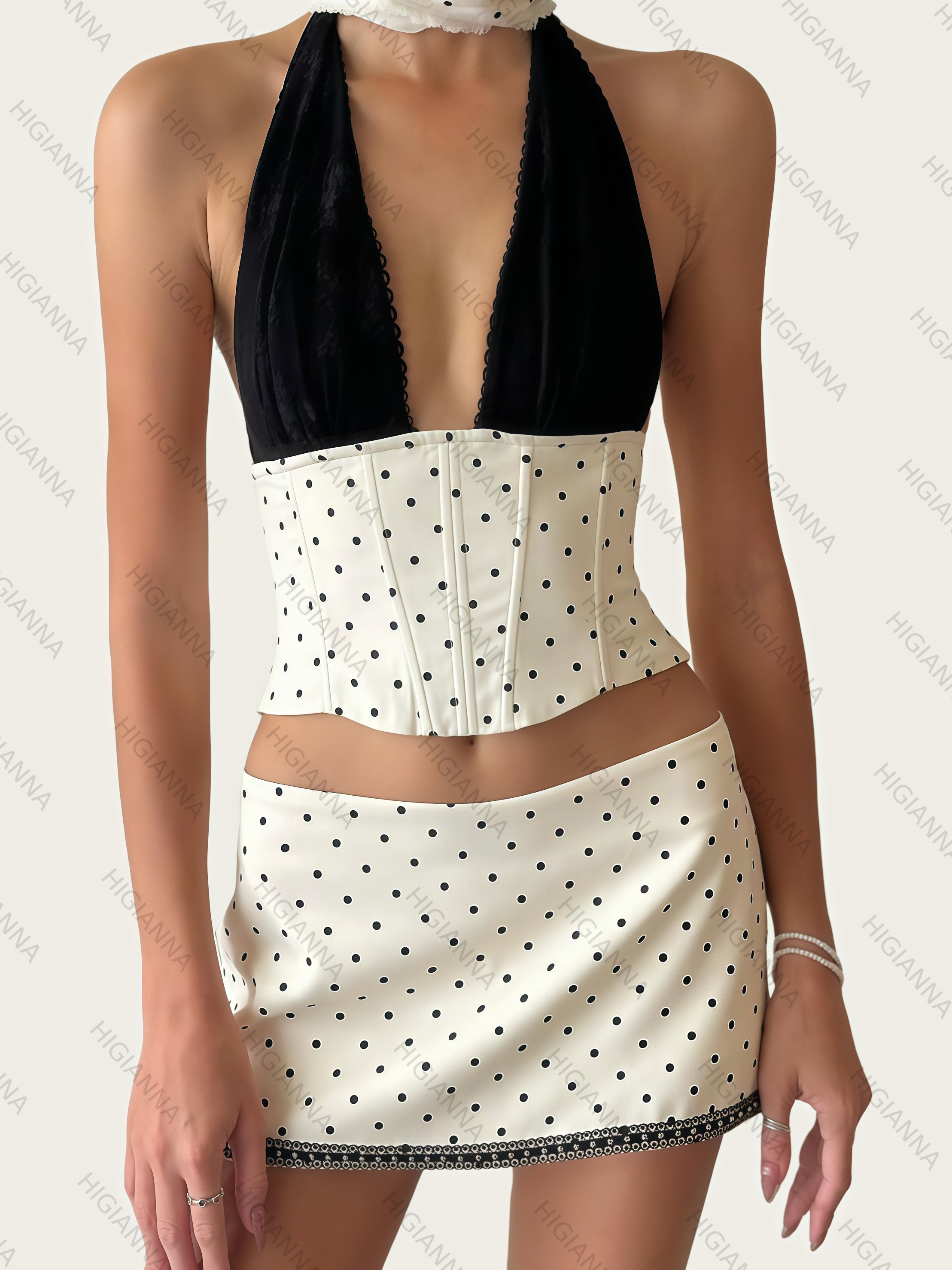 Halter Top & Polka-Dot Corset Mini Skirt Set - HIGIANNA&reg;