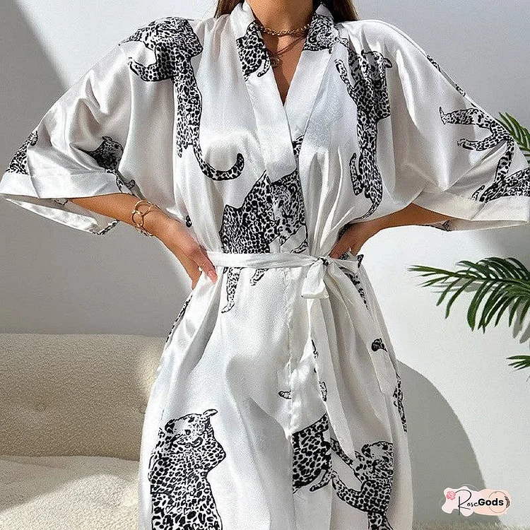 Fashionable Printed Tie-Strap Robe