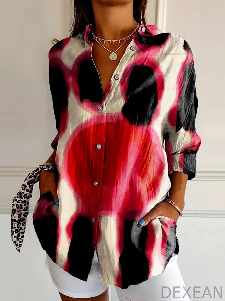 Women's Vintage Bold Abstract Art Print Casual Cotton Shirt