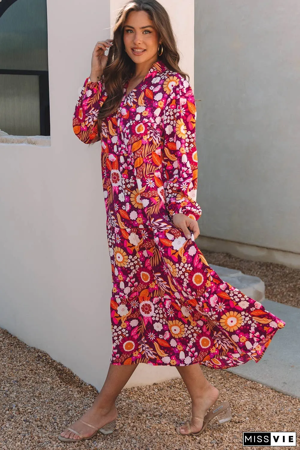 Floral Collared Tiered Maxi Dress