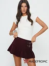 Academe Buckle Pleat Mini Skirt Currant
