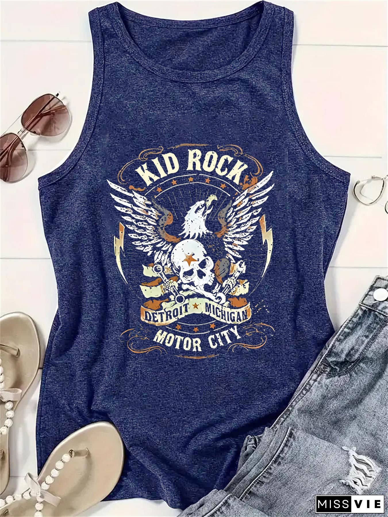 Patriotic Western Retro Rock Eagles Graphic tank top