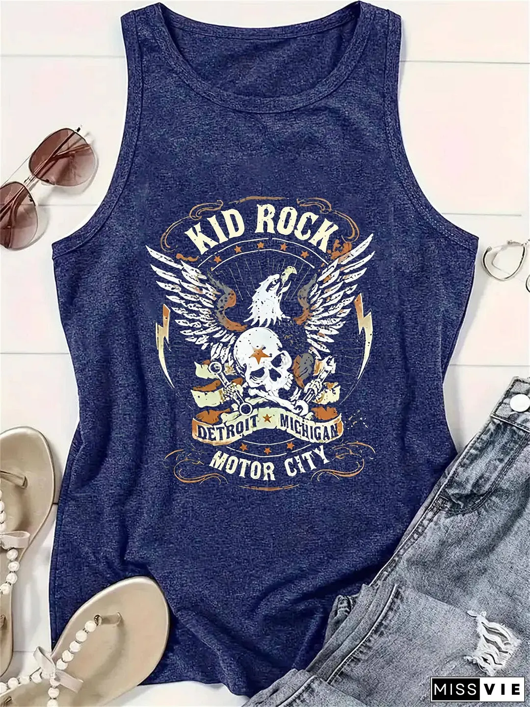Patriotic Western Retro Rock Eagles Graphic tank top