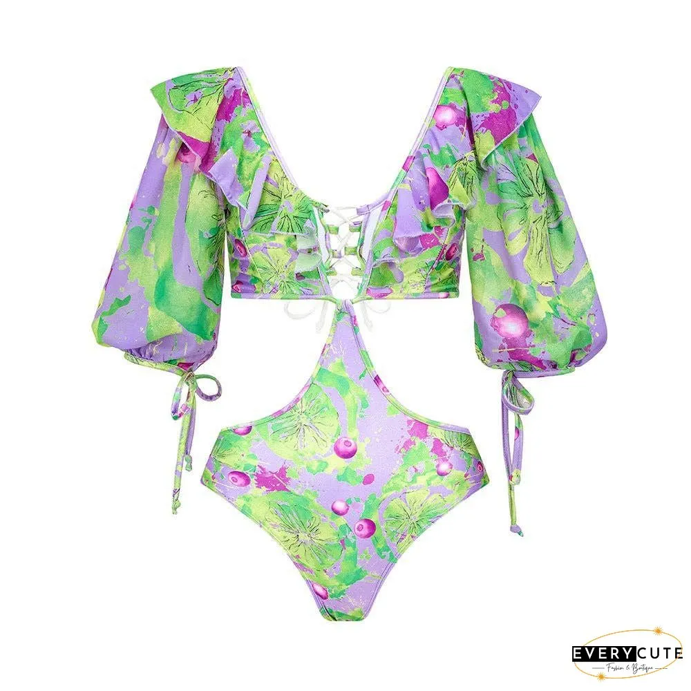 Floral Print One Piece Swimwear with Cover Y154