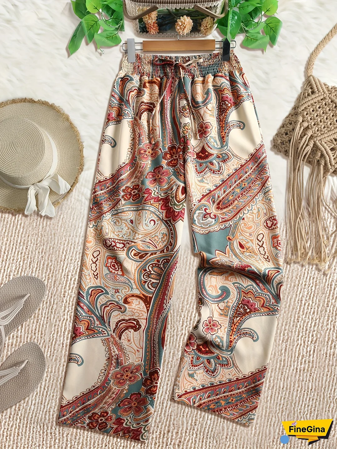 [Casual Paisley Pants] Spring Summer Casual Paisley Print Wide-Leg Pants | Perfect for Vacations