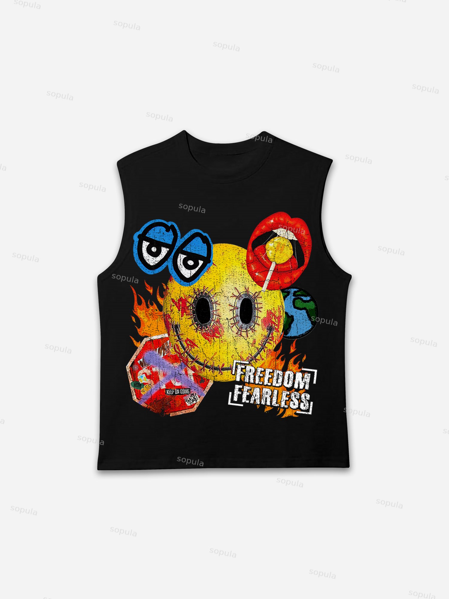 Smiley Face Graffiti Fearless Print Tank Top